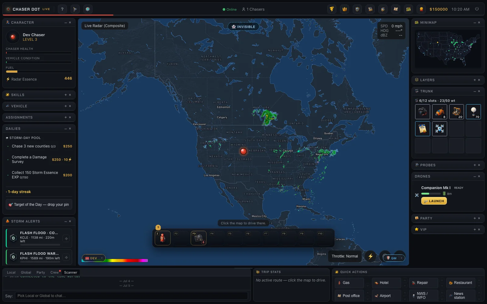 The chase map: live radar, real warning polygons, and every chaser on the road